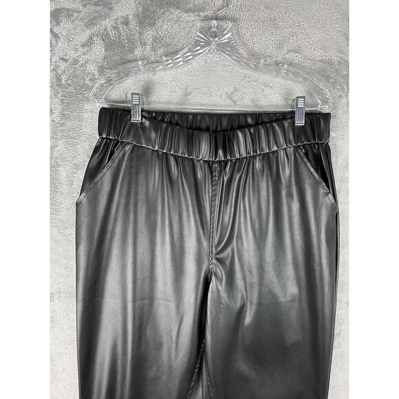 LOGO Lori Goldstein Faux Leather Joggers 10 Black Stretchy Pleather Minimalist - Picture 2 of 16